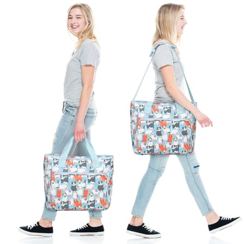 Aeelike Yarn Storage Bag Organizer, Large Crochet Tote Bag, Blue Cat - color: Blue Cat