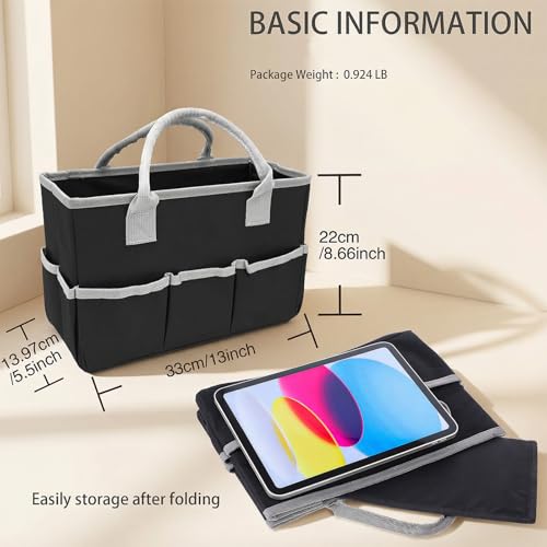 Kegeeei 2 Pack Art Organizer Craft Storage Tote Bag, Oxford Fabric Carrying Caddy with Multiple Pockets for Office, Studio, Travel & Home, Black
