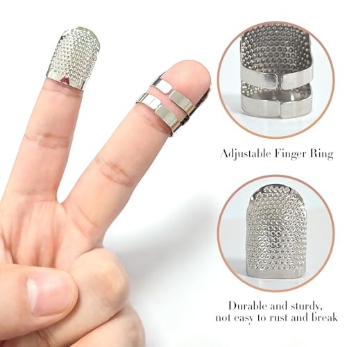 ZESION 4Pcs Sewing Thimbles, Adjustable Metal Thimbles for Hand Sewing Finger Protector, Quilting Craft Accessories for Knitting Needlework DIY Tools, Silver(2 Sizes, S/M) - color: Adjustable Silver