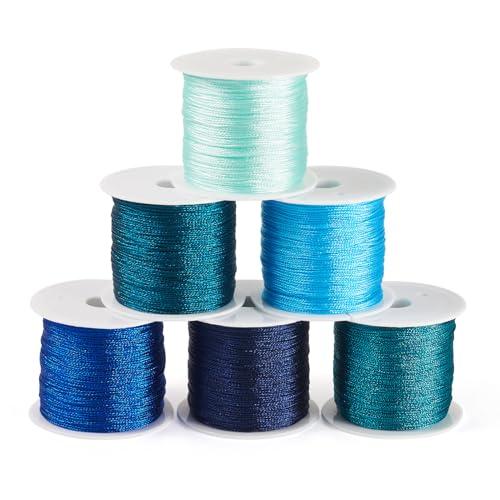 KISSITTY 328 Yards 6 Rolls Polyester Braided Metallic Thread Jewelry Beading Thread Embroidery Threads Thin Beading String for Embroidery DIY Braided Bracelets Sewing Craft Bead Weaving Jewelry Making - style: Assorted 5