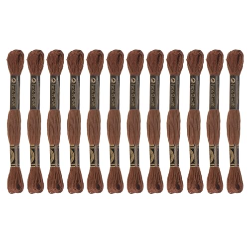 HARFINGTON 12 Skeins Embroidery Floss 8m Each Egyptian Long Fiber Cotton Cross Stitch Thread 26S/2x6 for Embroidery Projects Bracelet, Brown - color: Brown