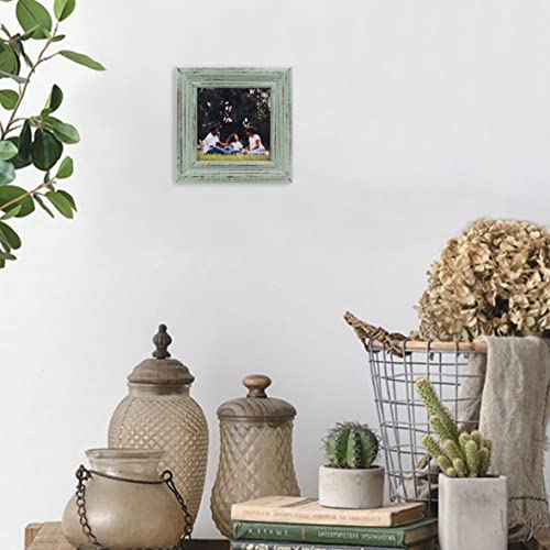 CVHOMEDECO. 4x4 Picture Frame Made of Solid Wood High Definition Glass Rustic Antique Designs Small Photo Frame for Tabletop Display and Wall Mounting, Distress Teal - color: Distress Teal B, size: 4" X 4"