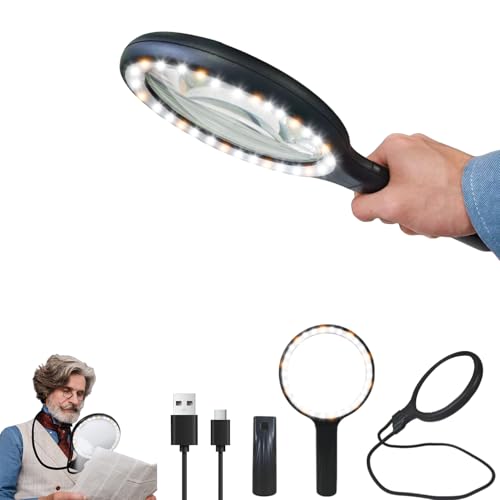 5X Hands-Free Neck Magnifying Glass with Light for Seniors - size: With handles