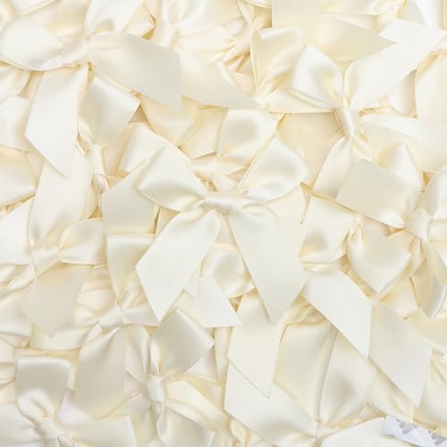 Pre-Tied Self Adhesive Ivory Satin Ribbon Bows for Crafts 3 Inch - color: Ivory