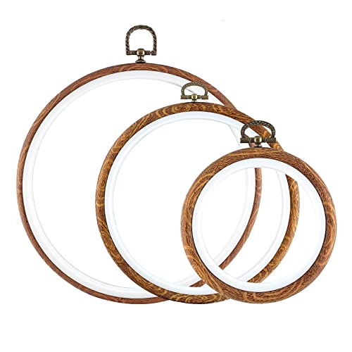 Piutouyar 3 Pcs 3 Sizes Embroidery Hoop Set, Imitated Wood Display Frame - style: 3 Pieces (4"+6.7"+8.4")