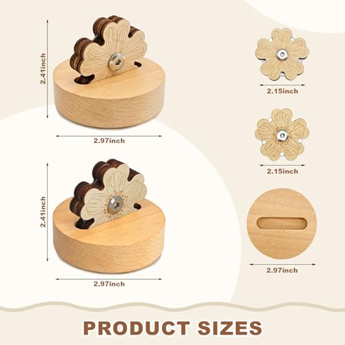 Thread Cutter for Sewing and Quilting, 2-Piece Floral Wood Cutter with Non-Slip Bases and 45mm Rotary Blades for Chain Piecing, Daisy and Peach Blossom