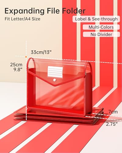 2 Pack Plastic Expanding File Folder, Fit Letter/A4 Size, Red - color: Red