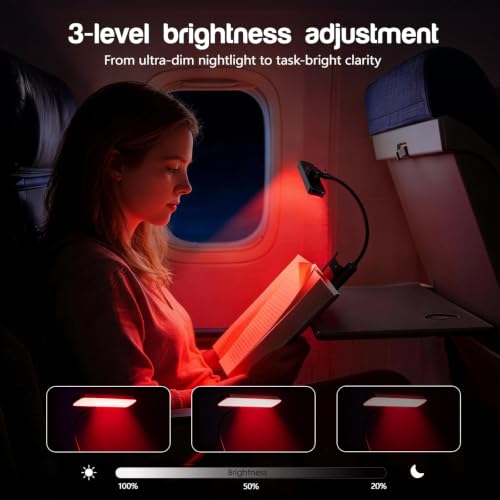 670nm Red Light Reading Lamp,Rechargeable Clip Book Light, 3 Color Modes, Touch Dimming, No Blue Light, Portable Cordless Reading Lamp for Bedroom Office Students (Black)