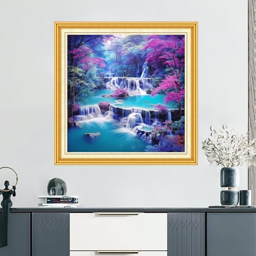 DMCVIVR Stamped Cross Stitch Kits for Beginners Adults Needlepoint Kits for Beginners Embroidery Kits for Adults Crossstitch Kit for Beginners 11CT-Wonderful Waterfall 18x18 inch - color: ArtKits04