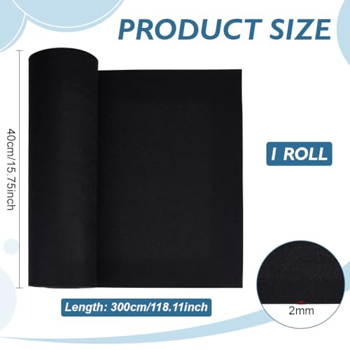 BENECREAT 118.1x15.7inch Felt Fabric Roll, Black, 2mm Thick - color: Black, size: 118x15.7 Inch