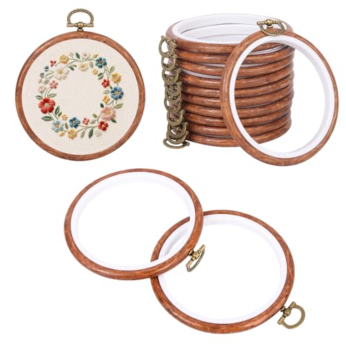 10 Pcs 4 Inch Mini Embroidery Hoops, Imitated Wood Round Frame Set for DIY Beginners, Cross Stitch Display, Handmade Gift for Christmas Home Decor - size: 4 inch
