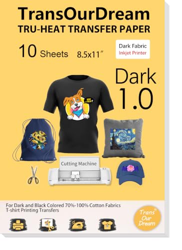 TransOurDream Heat Transfer Paper for Dark T Shirts(10 Sheets, 8.5x11),Printable HTV Heat Transfer Vinyl for Inkjet Printers (Pack of 2) - color: Dark, size: 10 Sheets (Pack of 2)