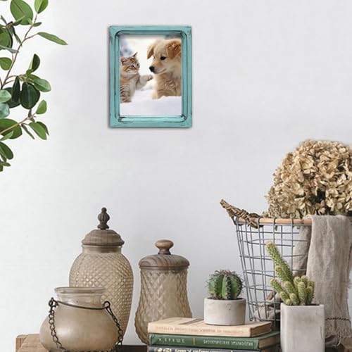 CVHOMEDECO. 6x8 Picture Frame Made of Solid Wood High Definition Glass Rustic Vintage Designs Small Photo Frame for Tabletop Display and Wall Mounting, Distress Blue - color: Distress Blue A, size: 6" X 8"