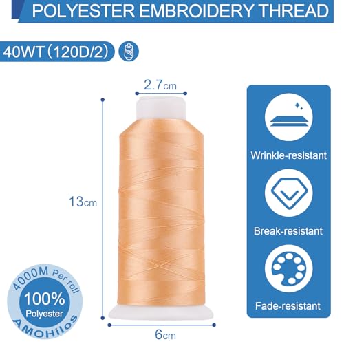 High Tenacity Polyester Embroidery Machine Thread 40WT(120D/2) 4000M Per Spool for Commercial and Domestic Embroidery Machine (Cantalope-1752) - color: Cantalope-1752