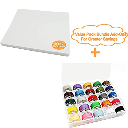 New brothread Tear Away Machine Embroidery Stabilizer Backing 10"x12" - 100 Precut Sheets & New brothread 25pcs Assorted Colors 70D/2 (60WT) Prewound Bobbin Thread Plastic Size A