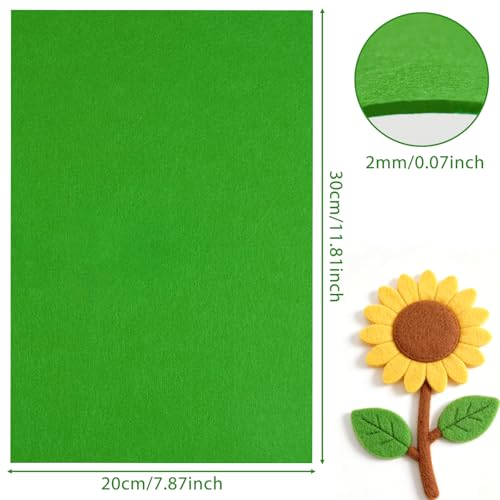 NEBURORA 12 Pcs 2mm Thick Stiff Felt Sheets for Crafts Sewing(Grass Green) - color: Grass Green