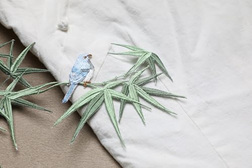 Iron/Sew on Applique Repair Patches, Blue Bird on Bamboo Patch - color: Blue Bird on Bamboo
