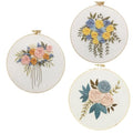 LEISURE ARTS Embroidery Kit, 3 Pc. Floral, 6" Embroidery Kit for Beginners and Adults, Cross Stitch Kits with Patterns, DIY Starter Kit for Hand Stitching Crafts