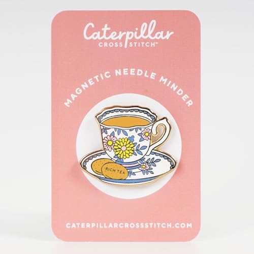 Caterpillar Cross Stitch Needle Minder - Teacup for Cross Stitch, Sewing, Embroidery and Needlework Accessories, Enamel and Magnetic