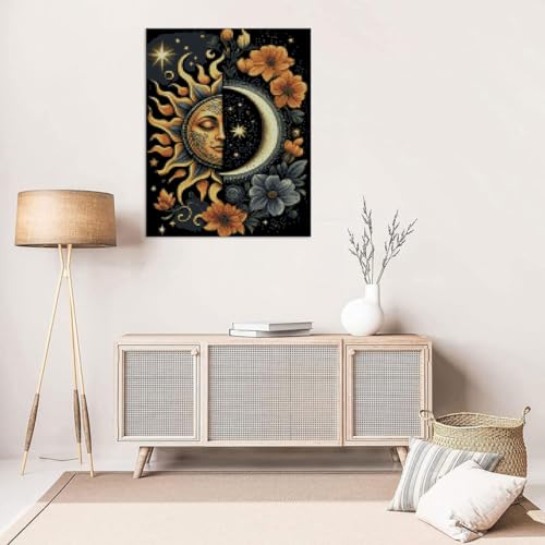 MYBISYMQQ Stamping Cross Stitch Kit Sun and Moon, Round Counting Cross Stitch Kit for Adult Beginners, Full Line DIY Cross Stitch Stitching Kit for Home Decor Cross Stitch Patterns 11.8x15.7inches - color: D024