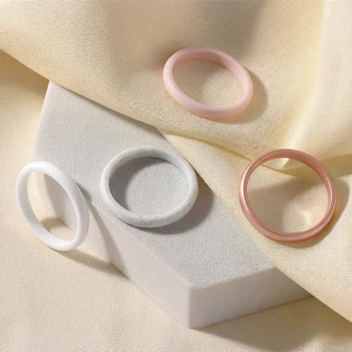 Egnaro Women's Silicone Wedding Ring 2.5mm Wide 1.8mm Thick Rubber Band Set - color: SETF-White,Silver,White Pink,Rose Gold