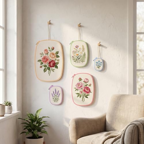 5 Size Rectangular Embroidery Hoops Set, Reusable Cross Stitch Hoops, ABS Plastic Candy Color Embroidery Hoop, Frames Rings for DIY Craft Sewing Project Needlework
