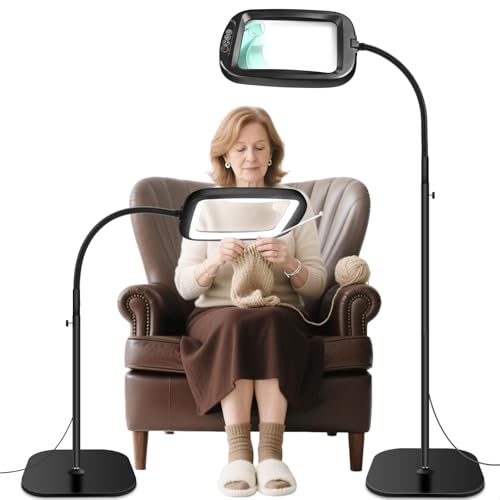 30X 10X Extra Large Floor Magnifying Glass with Light and Stand - color: Black