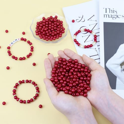 DUQGUHO Red Pearl Beads for Crafts 8mm Red Pearl Beads with Hole - color: Red, size: 8mm