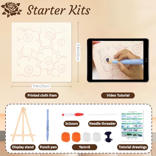 frartoold Orange Art Deco Punch Needle Kit - Plant Embroidery Set - color: Orange