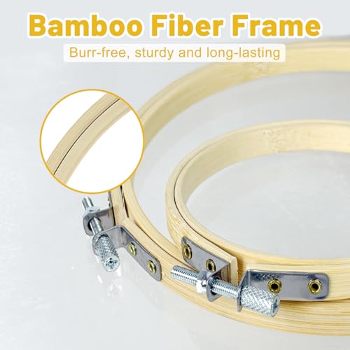 2 PCS Embroidery Hoops, 4" and 6" Bamboo Cross Stitch Hoops Set Adjustable Frame Hoop for Embroidery, Cross Stitch, Art Craft Sewing, and DIY Decoration