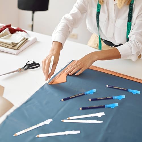8pcs Fabric Markers for Sewing, Water Soluble Sewing Fabric Pencils with Tip Caps Tailors Chalk Tracing Tools for Quilting Tailoring Embroidery Dressmakers DIY Crafts (Blue, White)