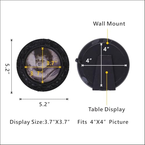 Vintage Small Picture Frame 4x4,Antique Ornate Round Photo Frame with Glass Front,Retro Home Decor Art Gallery (Black) - color: Black