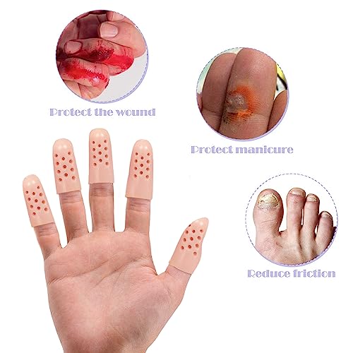 20 Pack Gel Finger Cots with Air Holes - Finger Protection and Healing for Wounds, Finger Cracking, Blisters. Includes Breathable Silicone Finger Caps and Toe Sleeves for Eczema Relief(Nude)