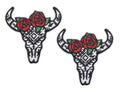 Floral Steer Skull Patch, 2.5" x 2.5", Embroidered Iron-On for Hats, Bags, Jackets, 2-Pack - color: Floral Steer Skull