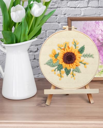 ERKOON Punch Needle Kit Beginners Adults, DIY Easy Flower Embroidery Set for Starter Art Craft, Needling Punching Project with Patterns, Tools, Yarns, Hoop, Instruction (Yellow Flowers) - color: Sunflower-1