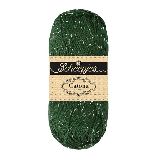 Scheepjes Catona Shine Yarn 50 g (1.76 oz) - 525-S Fir/Silver - color: 525-S Fir - Silver