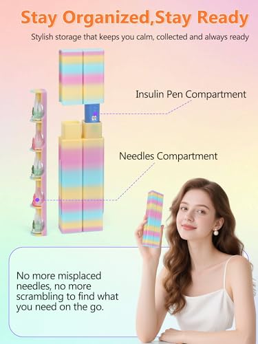 Leng Ke Insulin Cooler Travel Case - Insulin Pens Holder Compatible with Ozempic Pen Fridge Travel Case, Diabetic Pen Storage for Insulin Pens & Needles,Compact & Leak-Proof (Random Color) - color: Rainbow