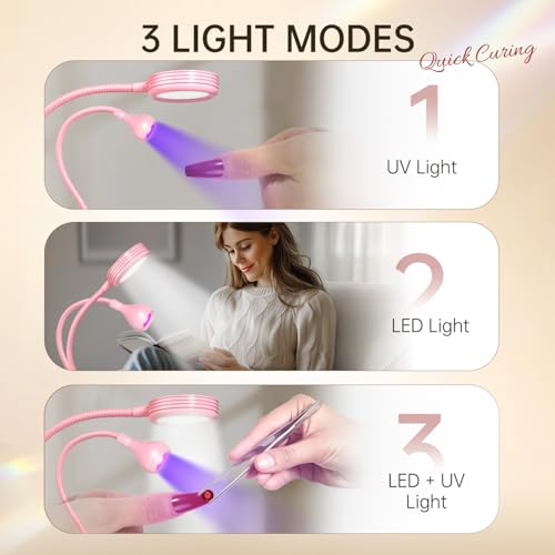 AORAEM UV LED Nail Lamp, Double-Headed Flash Cure Light, Pink - color: Gooseneck-Pink