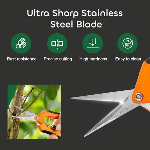 GROWNEER 6 Packs Pruning Shears Gardening Hand Pruning Snips with Straight Stainless Steel Precision Blades - style: Orange