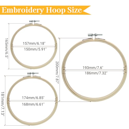 Biaungdo 3 Pcs Bamboo Embroidery Hoops, 6 & 7 & 8 Inch Cross Stitch Ring - size: 6 inch & 7 inch & 8 inch