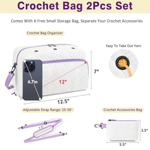 IBFUN Crochet Yarn Knitting Bag Organizer for Knit Accessories Hooks - color: L-Off-white, size: Large