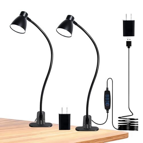 2 Pack Clip Desk Lamp, Ultra-Flexible Gooseneck Clip Reading Lights, 3000K-6500K Adjustable Color Temperature & Brightness, 6W Eye-Care LED for Office, Study, Bedside(USB Adapter Included) - size: 2 Packs Clip Lamp