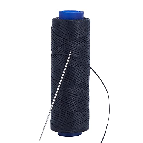 Waxed Thread, Strong Thread for Leather, Upholstery, Shoe, Bag, incl. Needle (Colour: Black) - color: Black