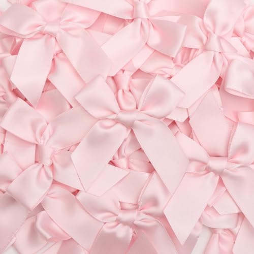 Self Adhesive Baby Pink Satin Ribbon Bows for Crafts 3", 50 Pack - color: Baby Pink