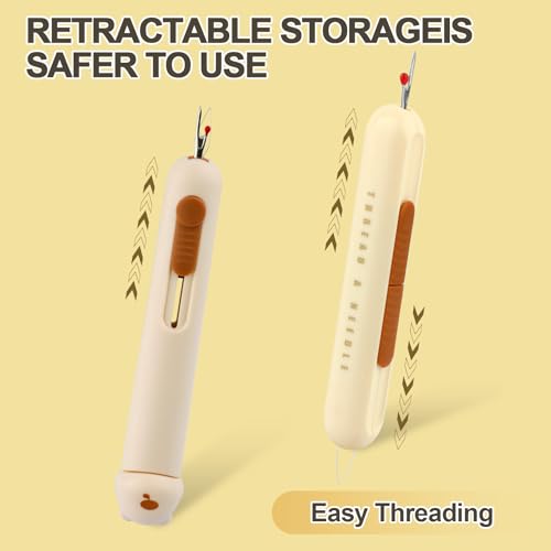 Automatic Needle Threaders Seam Ripper, Upgraded 3 in 1 Sewing Needle Threader Tool, 2Pcs Stretchable Quick Seam Rippers with Needle Storage for Hand Quilling, Embroidery Stitch Removal(Yellow) - color: Yellow