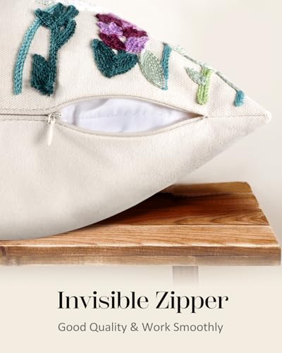 Embroidered Throw Pillow Cover, 18x18 Inch, Wildflower - color: Wild Floral, size: 18" x 18" (Pack of 1)