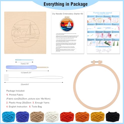 LACHLAND Punch Needle Kit Beginners, Landscape Stitching Kit for Adults&Teens DIY Embroidery Starter Craft with Yarn Needle Tool Easy Hobby Home Decor Gifts for Craft Lover (Sailing) - color: Sailing