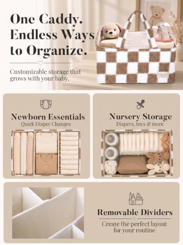 Baby Diaper Caddy Organizer with Waterproof Changing Pad, Checkered Taupe - color: 5/ Checkered Taupe Diaper Caddy with changing pad