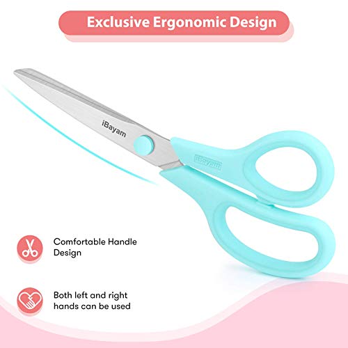 iBayam 8.5" Scissors All Purpose, 2.5mm Sharp Blade, 3 Cute School Office - color: Pastel Pink, Soft Purple, Macaron Blue, size: 3-Pack