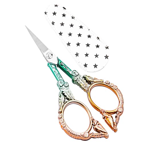 Small Embroidery Scissors with Cover -Cute and Comfortable handles Sturdy Sharp Tips for Precise Cutting, Perfect Size Keeping in Your Sewing Craft Supplies Kit (green gold) - color: Green Gold
